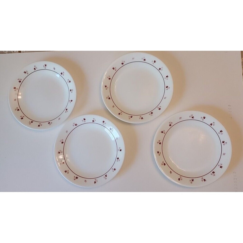 Corning Corelle Pacifica Burgundy Rose Bread Butter Plates 6 5/8"  Set 4 Vintage